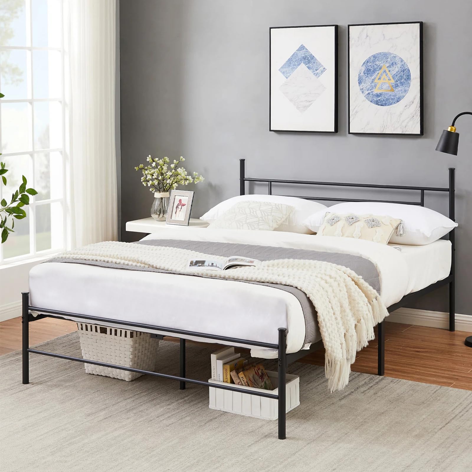 Cadre de Lit 160 x 200 avec Sommier, Lit 2 Personnes, Support de Lattes, Montage Facile (160x200cm)