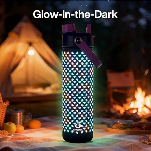 Miniatura 909 de ENCOOL Botella de agua aislada con popote, de acero inoxidable, a prueba de fugas, sin BPA, al vacío de doble pared que se mantiene fría durante 24