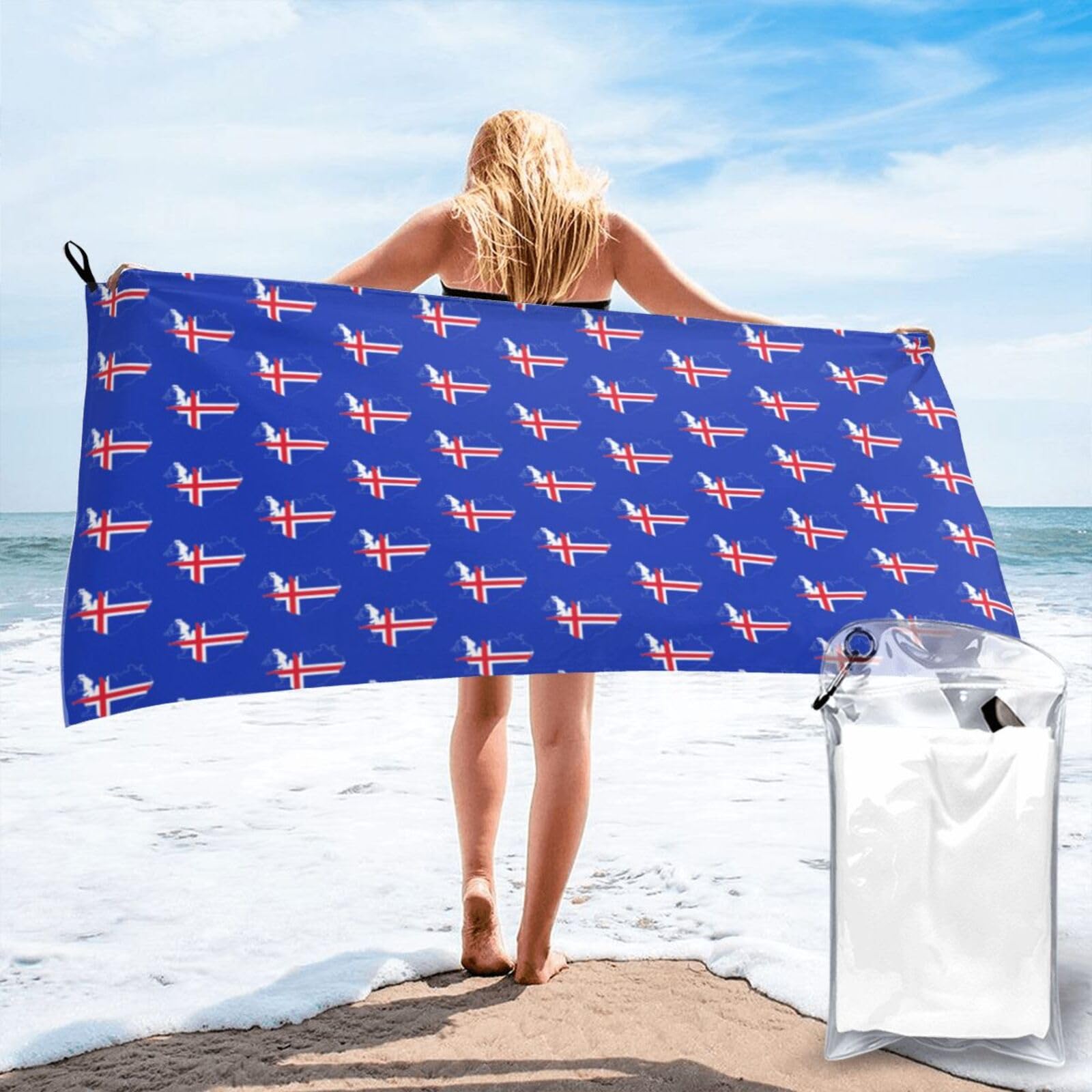 FHIZOAL Map Of Iceland Flag Quick Dry Towel Microfibre Towel Super Absorbent Ultra Compact Gym Sports Beach Camping Travel