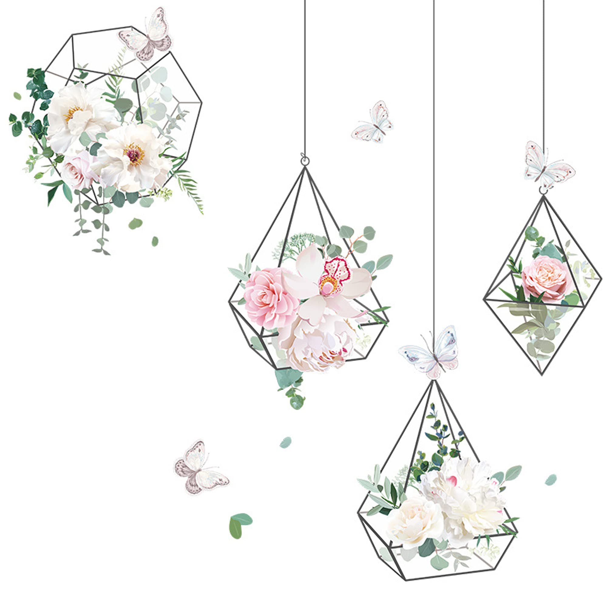 Adesivo da Parete 3D Fiore e Vaso Adesivi Murali Specchio Sticker da Muro Arts DIY Casa