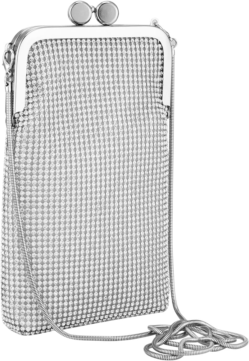 JUANALINEEvening Handbags Clutch Purses for Women Metal mesh Small Crossbody Bag Cell Phone Purse Wallet