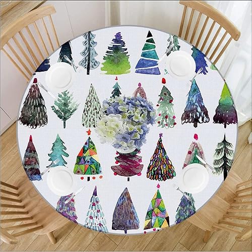 Miniatura 7 de JUNTAIY Tablecloths for Round Tables, Christmas Elastic Edged Table Cover, Reindeers at Noel Time Yule with Snowflakes in Winter, Fits Round Table