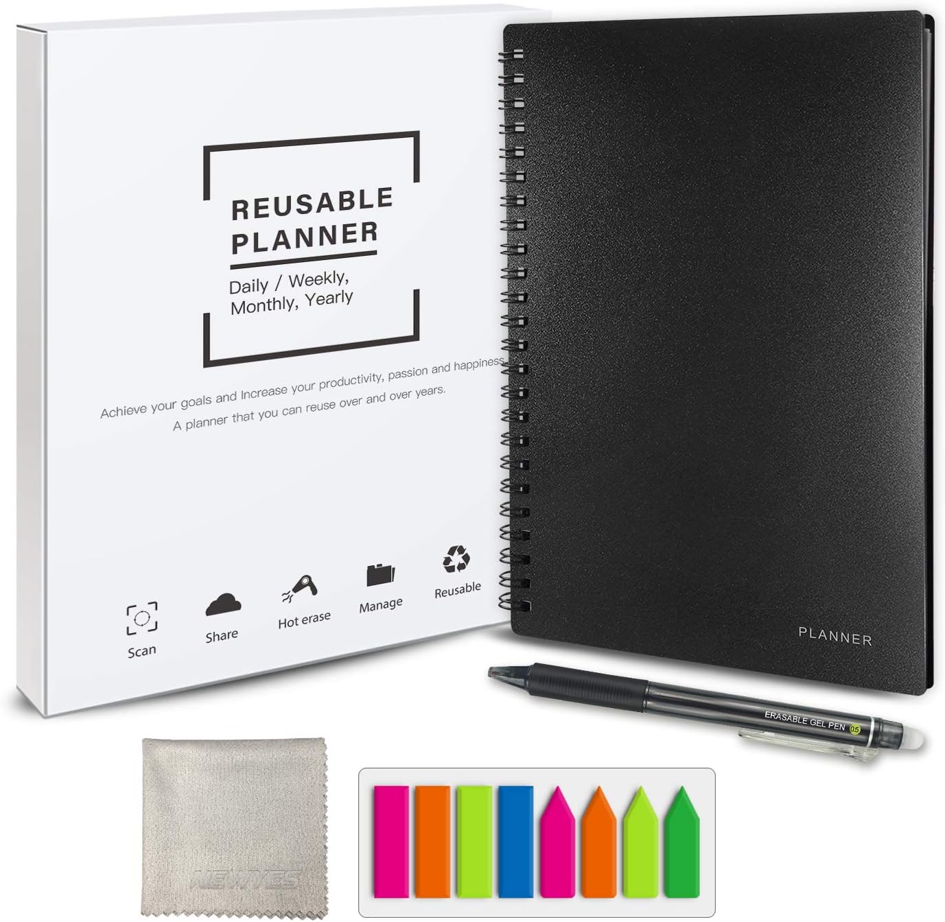 Reusable Planner Notebook, Personal Organizer A5 Smart Notebook Erasable Cloud Storage(Daily Planner,103 Pages,Black)