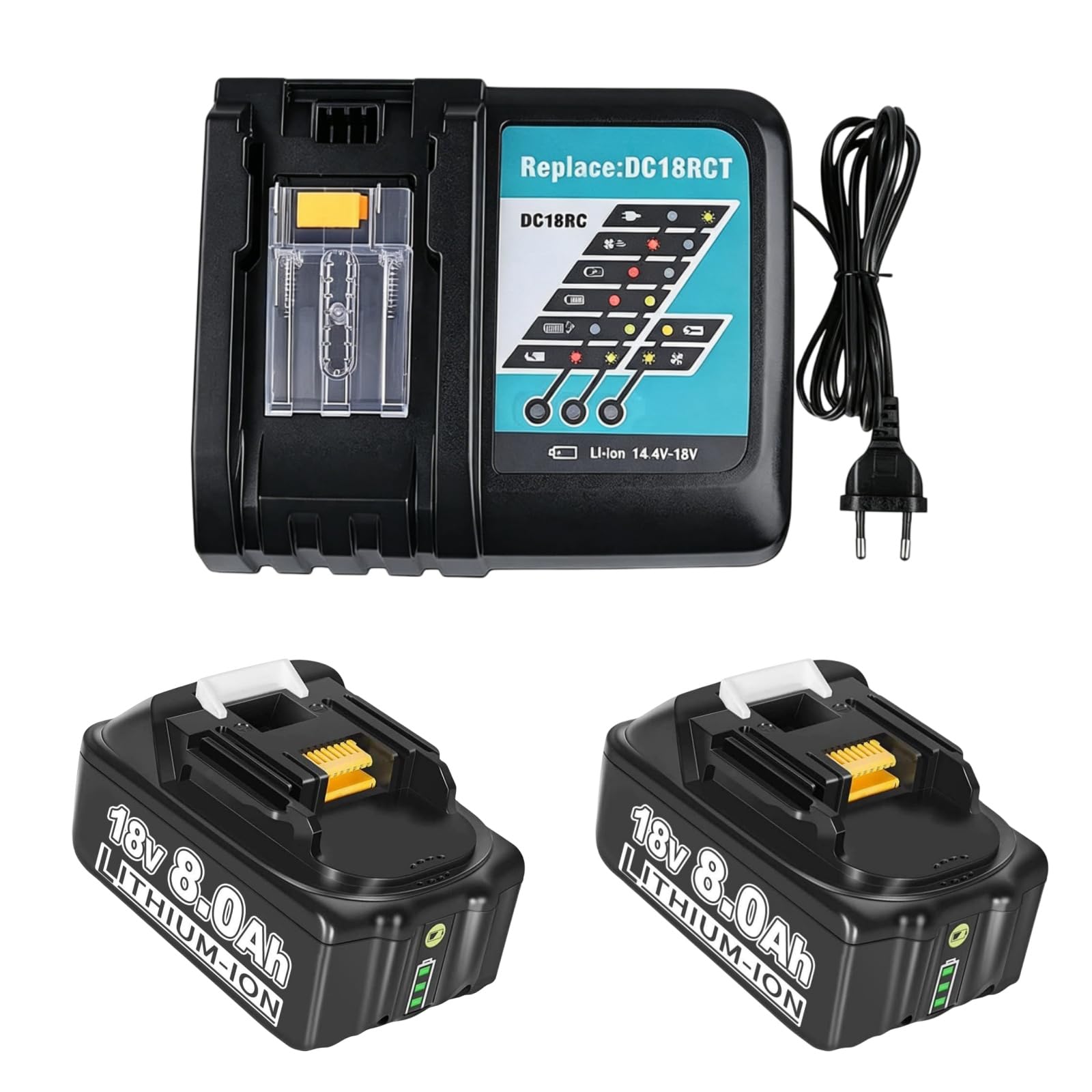2 Pack 18Volt 8.0Ah Batteries Replacement for Makita 18V Batteries and Charger DC18RC Combo Compatible with Makita Battery 18V BL1860 BL1840 BL1830 BL1820 BL1815 BL1835 BL1845 Cordless Power Tool