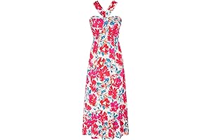 2024 Women's Criss Cross Halterneck Sleeveless Summer Floral Print Flowy A Line Maxi Dress