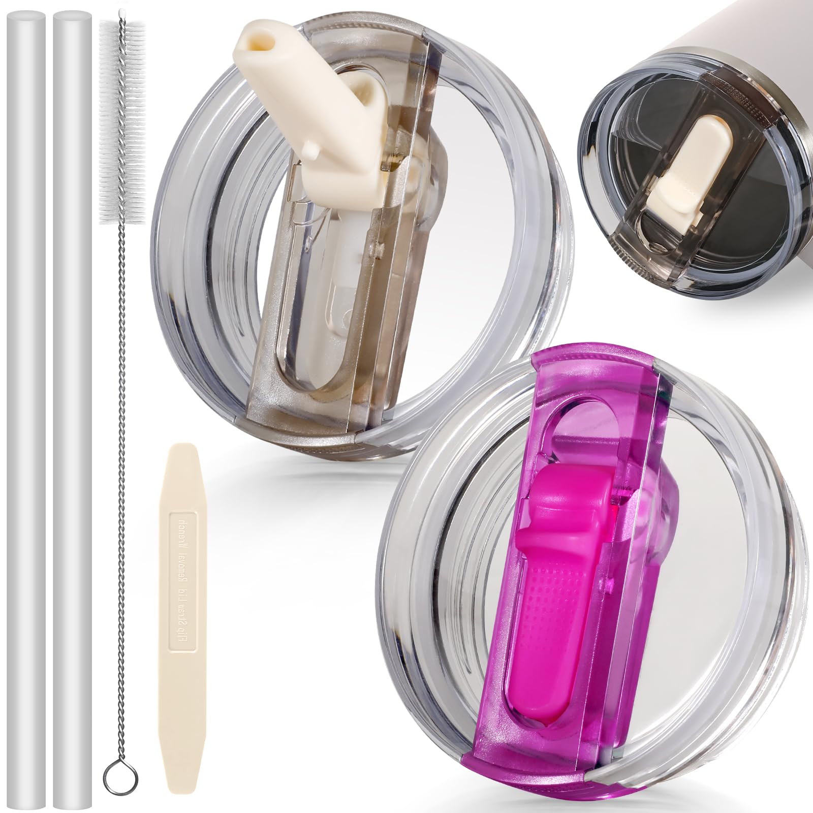ANTAND 40oz Flip Straw Leak Proof Lid for Stanley Cup Accessories, 2 Pack No Spill Lid Replacement 40 oz Tumbler Detachable Cover Topper for Stanley