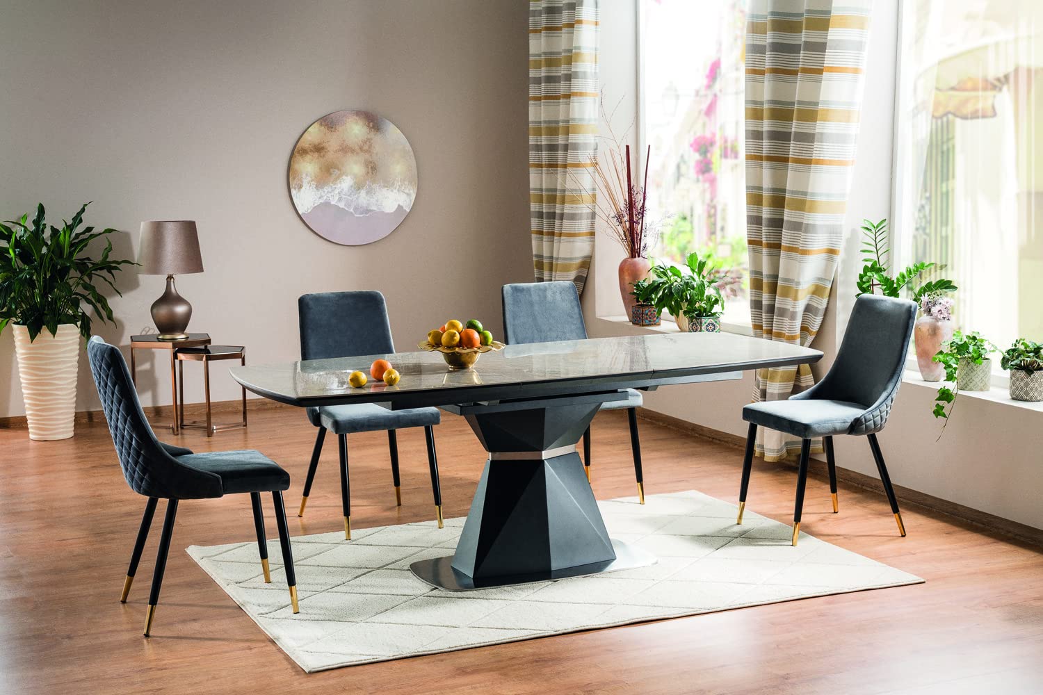 Bilotti CORTEZ 160-210cm Anthracite & Grey Marble Ceramic Modern Extendable Dining Table