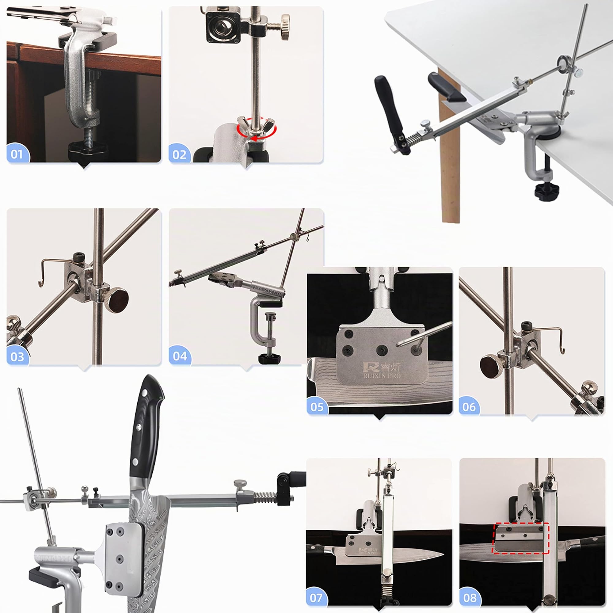 Retoo Afilador de cuchillos profesional Afilador de cuchillos de precisión Afilador de cuchillos Afilador de cuchillos profesional para cuchillos de cocina Cuchillos de chef Todos los Rotación de 360°
