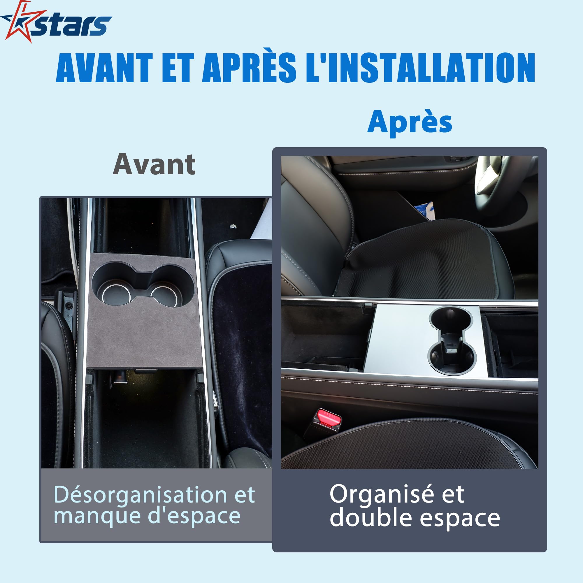 Kstars 4PCS Organisateur de Console Centrale Compatibles avec Modèle Y 2021-2024 Modèle 3 2017-2023 Plateau de Rangement Boîte de Rangement pour Accoudoir Boîte Cachée et Porte-gobelet