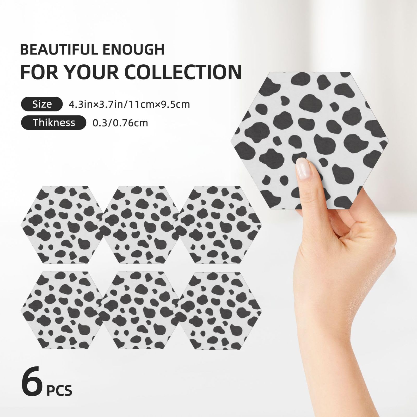 Set di 6 sottobicchieri in ceramica con stampa di mucca, accessori eleganti per la cucina e la casa