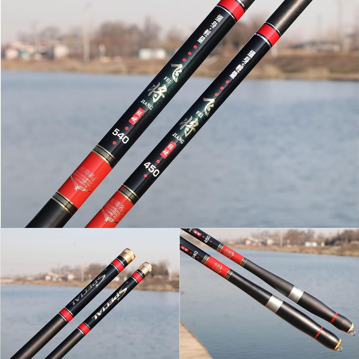 Canna da Pesca telescopica in Carbonio da 3,6 m, 4,5 m, 5,4 m, 6,3 m e 7,2 m. Canna Ultraleggera e Super Rigida, Ideale per fiumi, bacini Artificiali e laghetti(4.5m)