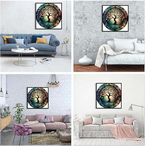 Miniatura 8 de JFYHAB Kits de pintura de diamantes 5D Life of Tree Stained Glass DIY Diamond Full Round Drill Diamond Art Painting para adultos, pintura de