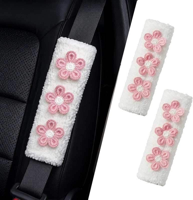 Protetor de cinto de segurança JDDRY em tecido felpudo Pink/White – 2 unidades