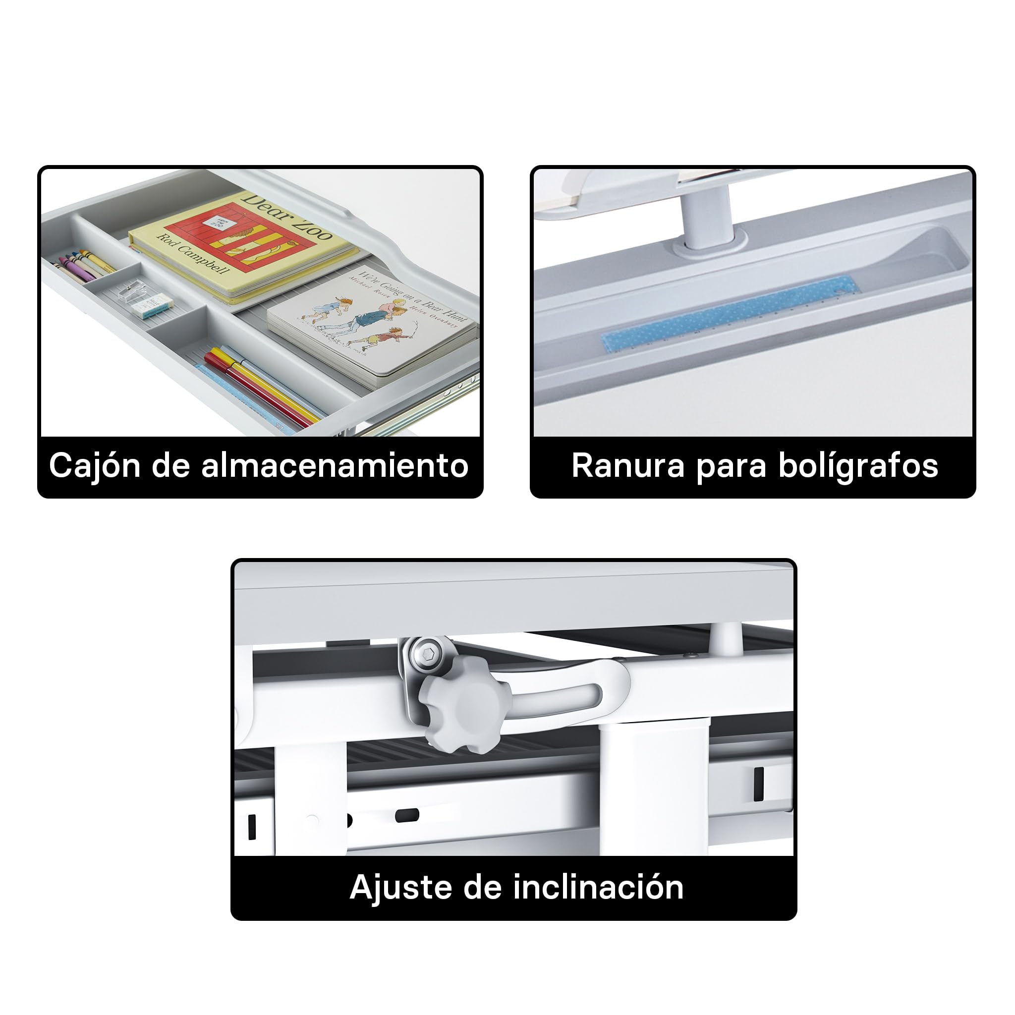 Escritorio para niños Regulable en inclinación/Altura con Silla cajón sujeta Libros