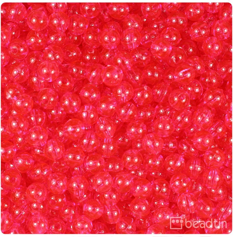 BeadTin Hot Pink Transparent 6mm Round Plastic Craft Beads (500pcs)