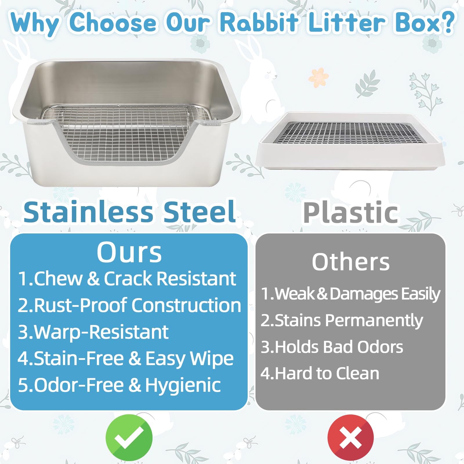 BWOGUE Stainless Steel Rabbit Litter Box with Sifting Tray, Metal Grids Bunny Litter Box, Small Animal Toilet Pan Steel Grid for Adult Guinea Pigs, Chinchillas, Ferrets, Easy to Clean, Odor Control - image 7
