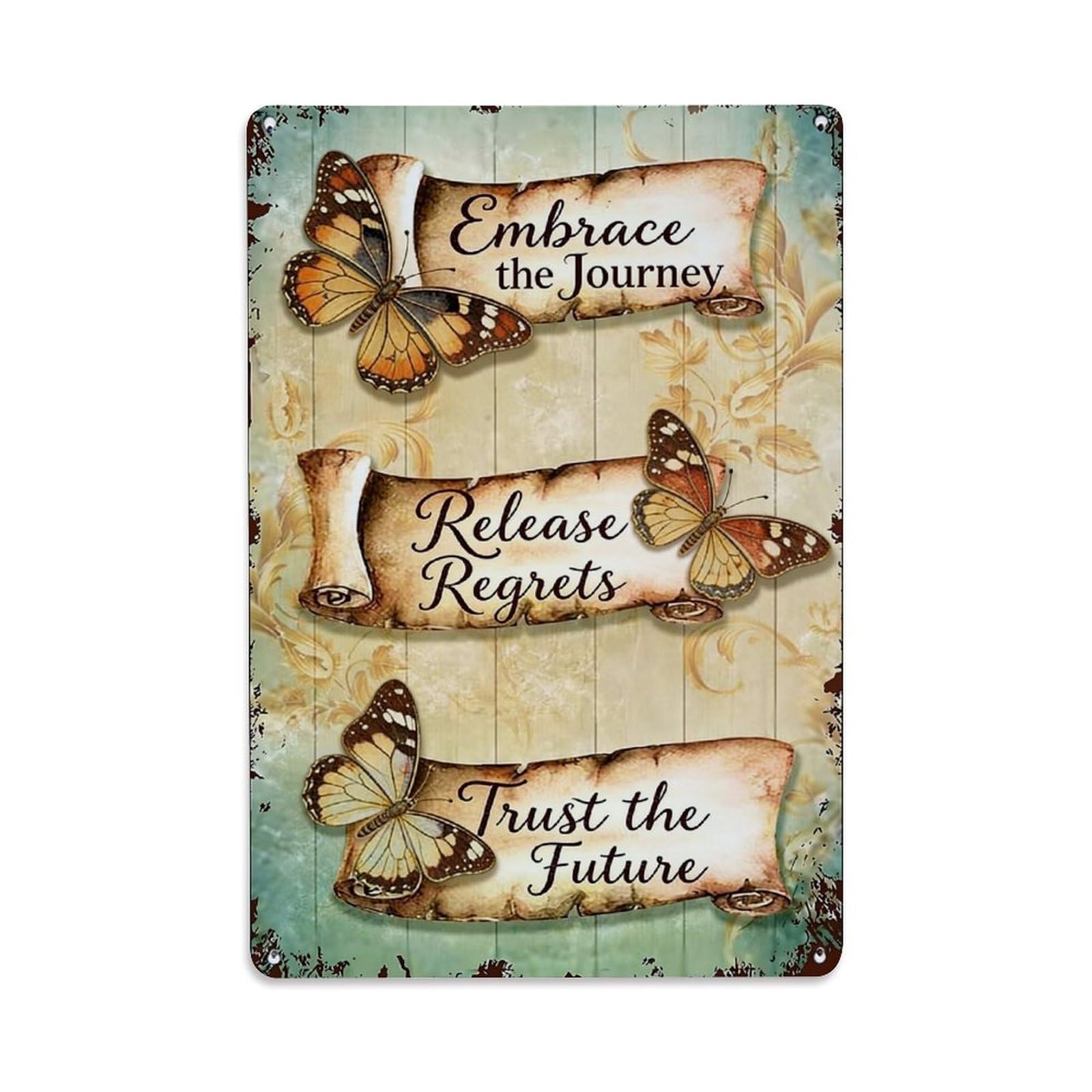 Nestemfo Vintage Embrace The Journey Butterflies Tin Sign Metal Sign, Living Room,Bar, Home, Bedroom Wall Decor,Retro Metal Poster 8X12 Inches