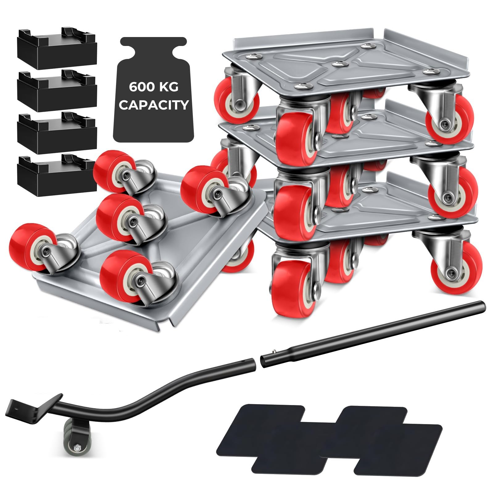 Zaptec Furniture Moving Tool Set - Heavy Duty Steel 600KG Capacity with 5 360° Rotating Wheels -Lifter & Roller for Bed Sofa Wardrobe Table Fridge Washing Machine - Move Furniture & Appliances Easily-image-8