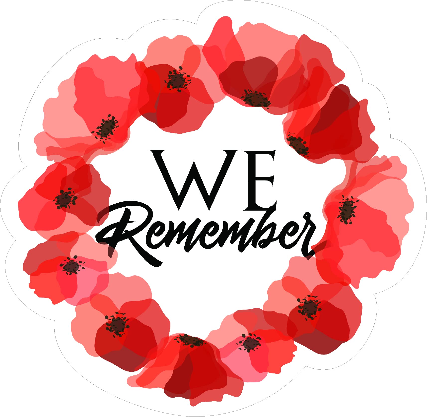 We Remember Soldiers Showing Respect and Gratitude Remembrance Sunday Lest We Forget Remembrance Day Sticker, Mug, Poppy Flower Decal, Car, Window, Fridge, Laptop Sticker (Large)