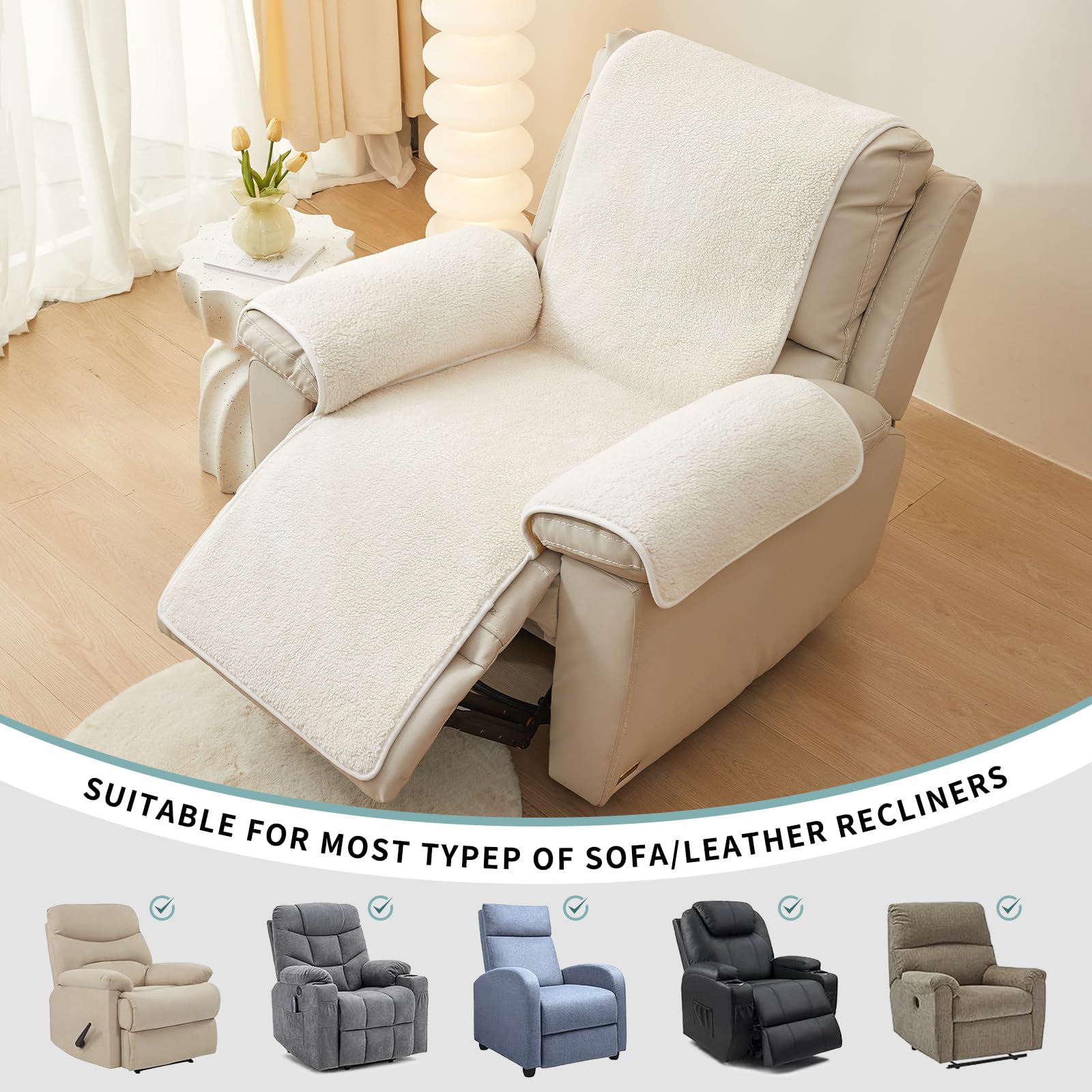 Copertura per sedia reclinabile, morbida e calda, in pile Sherpa, con retro antiscivolo, lavabile, protezione per mobili per bambini e animali domestici