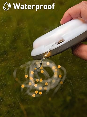 Miniatura 7 de Favourlite Linterna de campamento con cuerda, 5 modos de iluminación de 33 pies, cadena de luces para exteriores, 2 en 1, recargable por USB,