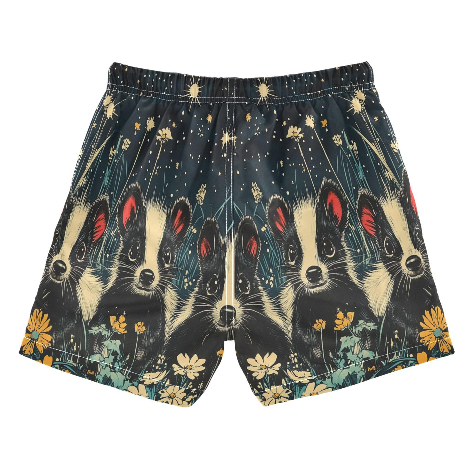 Jucciaco Boys Beach Board Shorts Skunk Pet Flower Ferret Swim Trunk Teen Swimwear