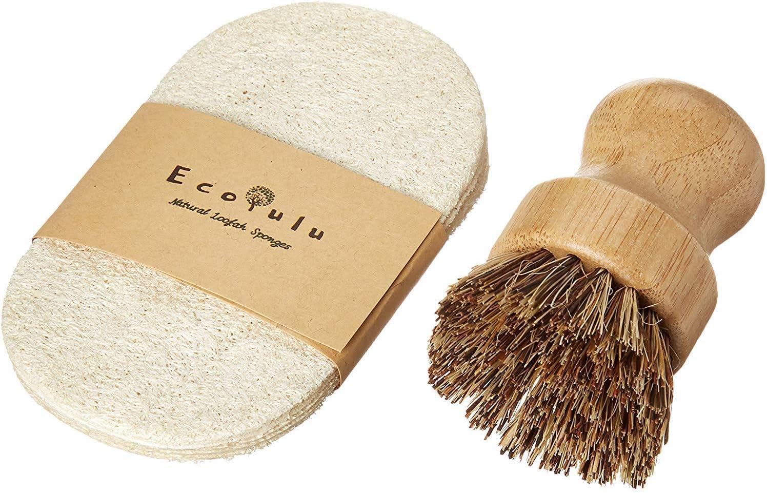 ECOLULU Eco Friendly Sponges (5 Units) & 1 Bamboo Dish