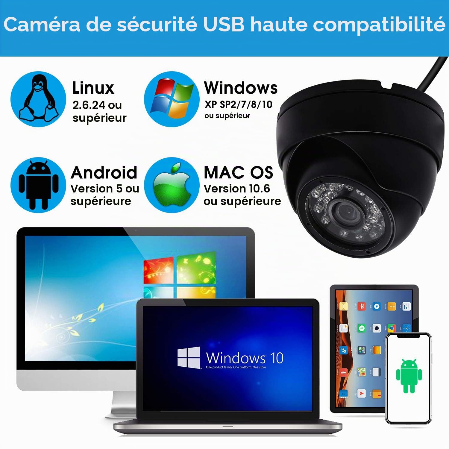 Svpro Caméra dôme étanche Microphone 720p USB dôme Caméra de Surveillance en extérieur
