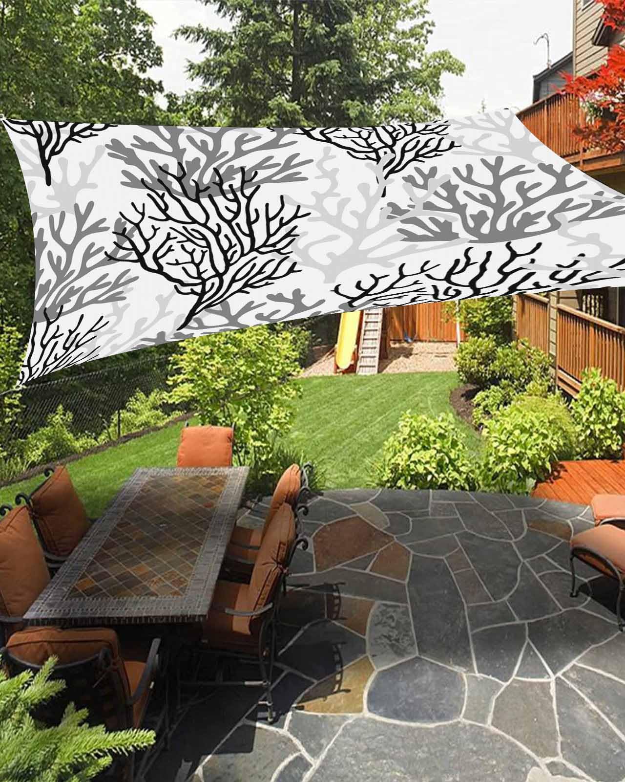 Black Coral Sun Sail Shades Rectangle Canopy,Sunlight Block Heavy Duty Curved Backyard Shade Cover,Waterproof Sun Shades for Patios Garden Outdoor,6.5'x10' Abstract Grey Geometric Ocean Summer Sea