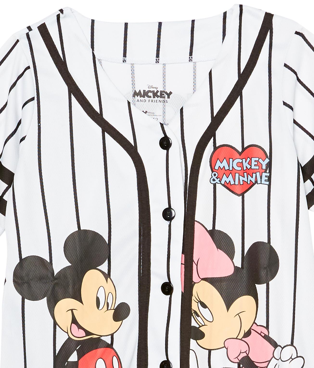 Disney Girls Mickey & Minnie Mouse Baseball Jersey Mesh Button Down Shirt