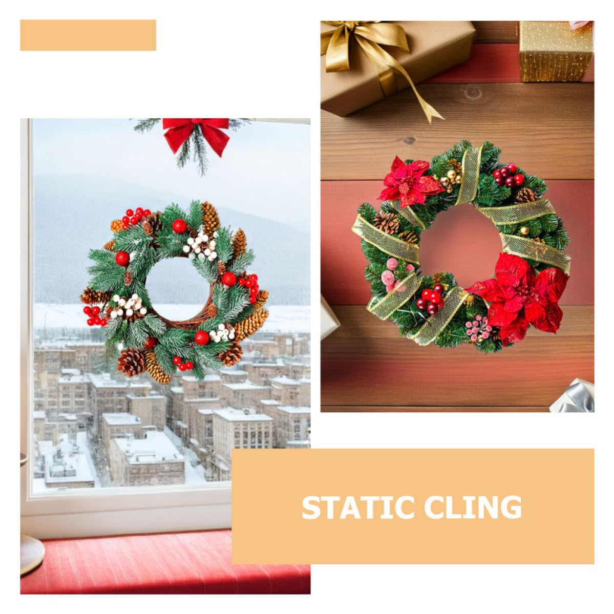 TOYANDONA 24 Pièces Autocollant de Fenêtre Couronne de Noël Pvc à