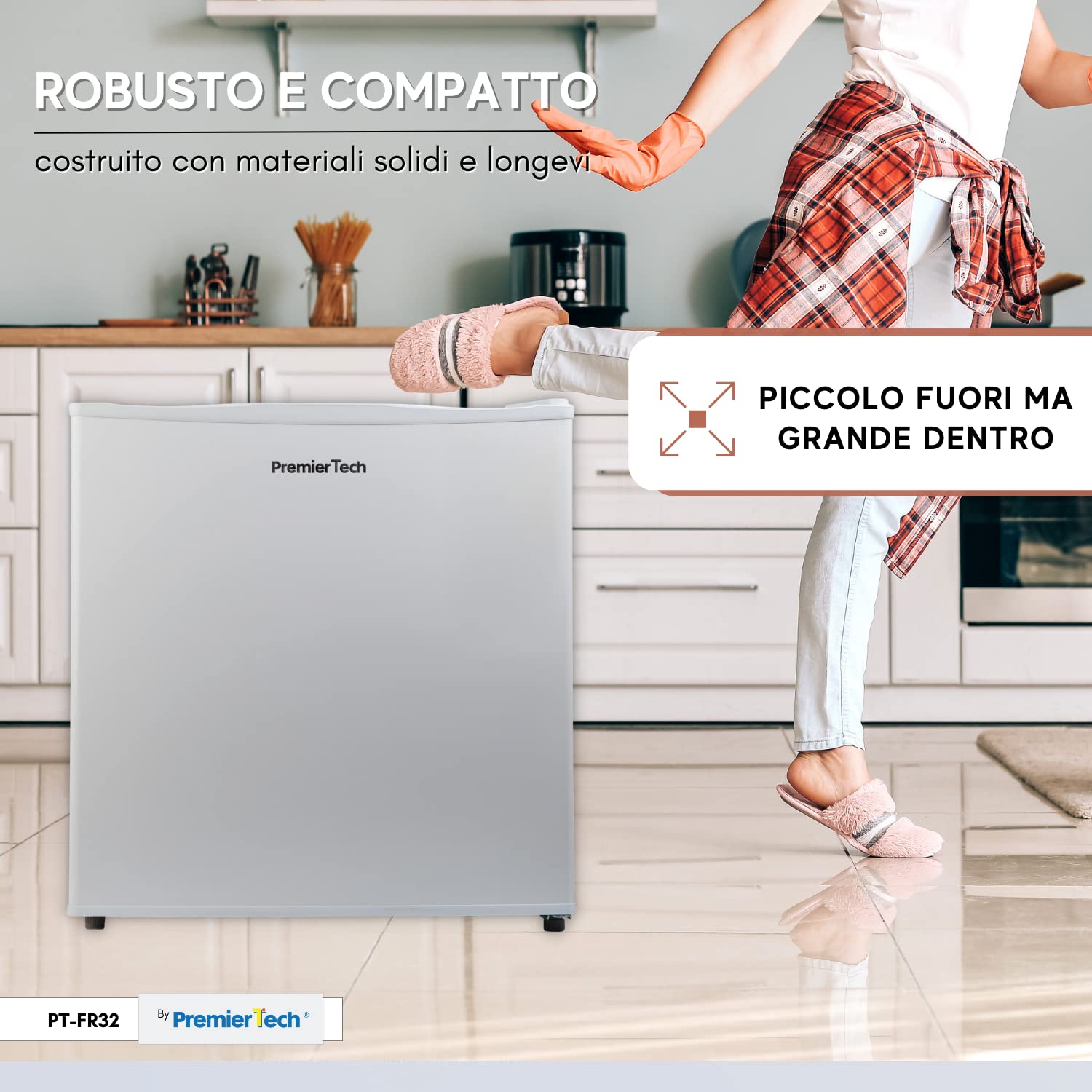 PremierTech Mini Congelatore Compatto, Mini Freezer Piccolo, 31 litri, -24 gradi, 4**** Stelle, Casa, Farmacia, Ufficio, Porta Reversibile, PT-FR32