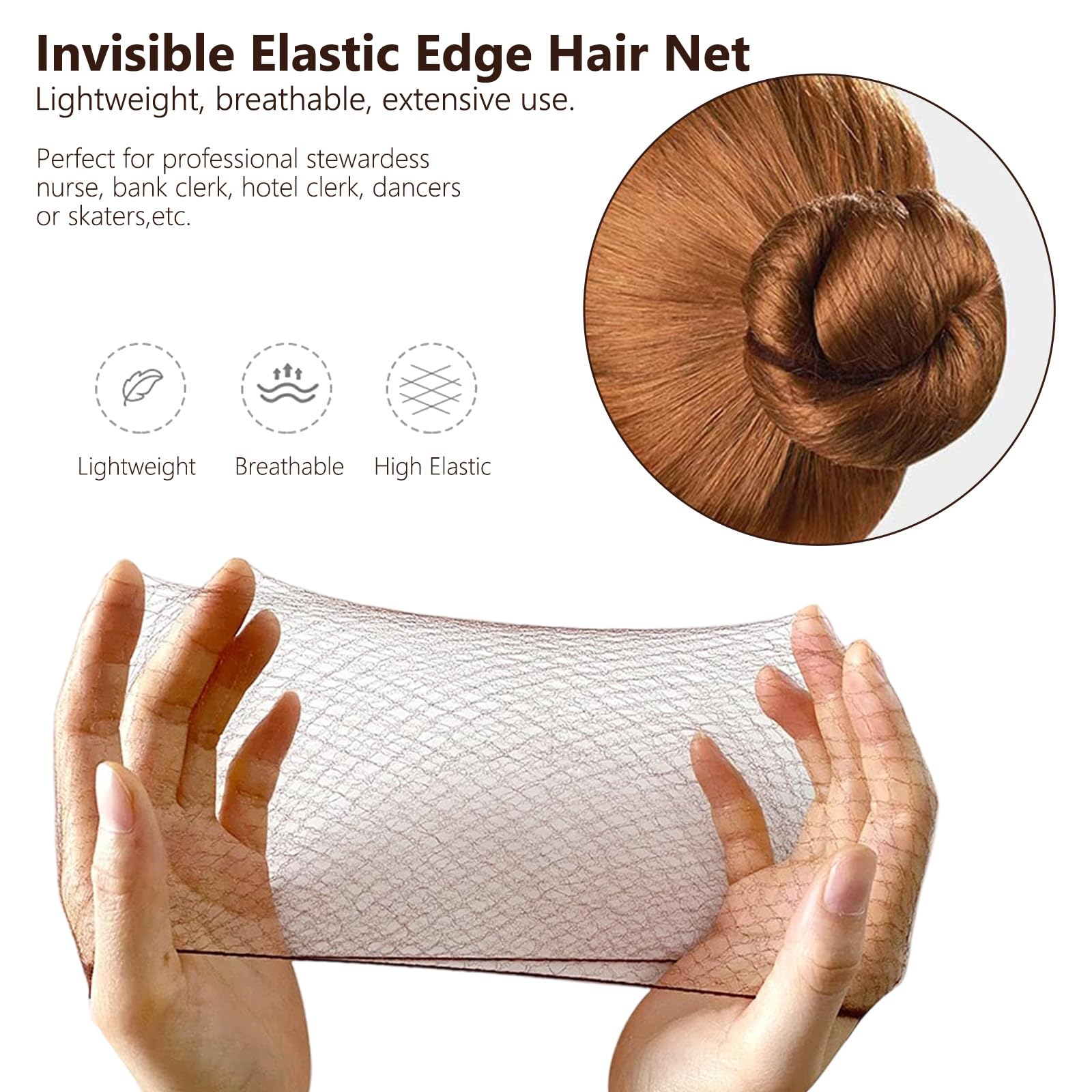 Redecillas de Pelo Invisibles de Nylon, Horquillas de Pelo U, 30 Piezas, para Camarera, Enfermera, Bailarinas, Azafatas (marrón)