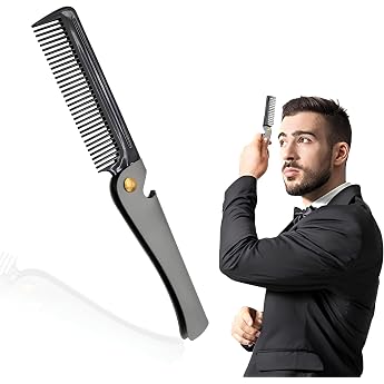 Foldable Beard Comb Foldable Stainless Steel Comb for Men - Round Comb Made of Stainless Steel Hair and Beard Comb Folding Pocket Moustache Shape Comb for Hairdressing Salon and Household Hairdressing Styling Tool 2#