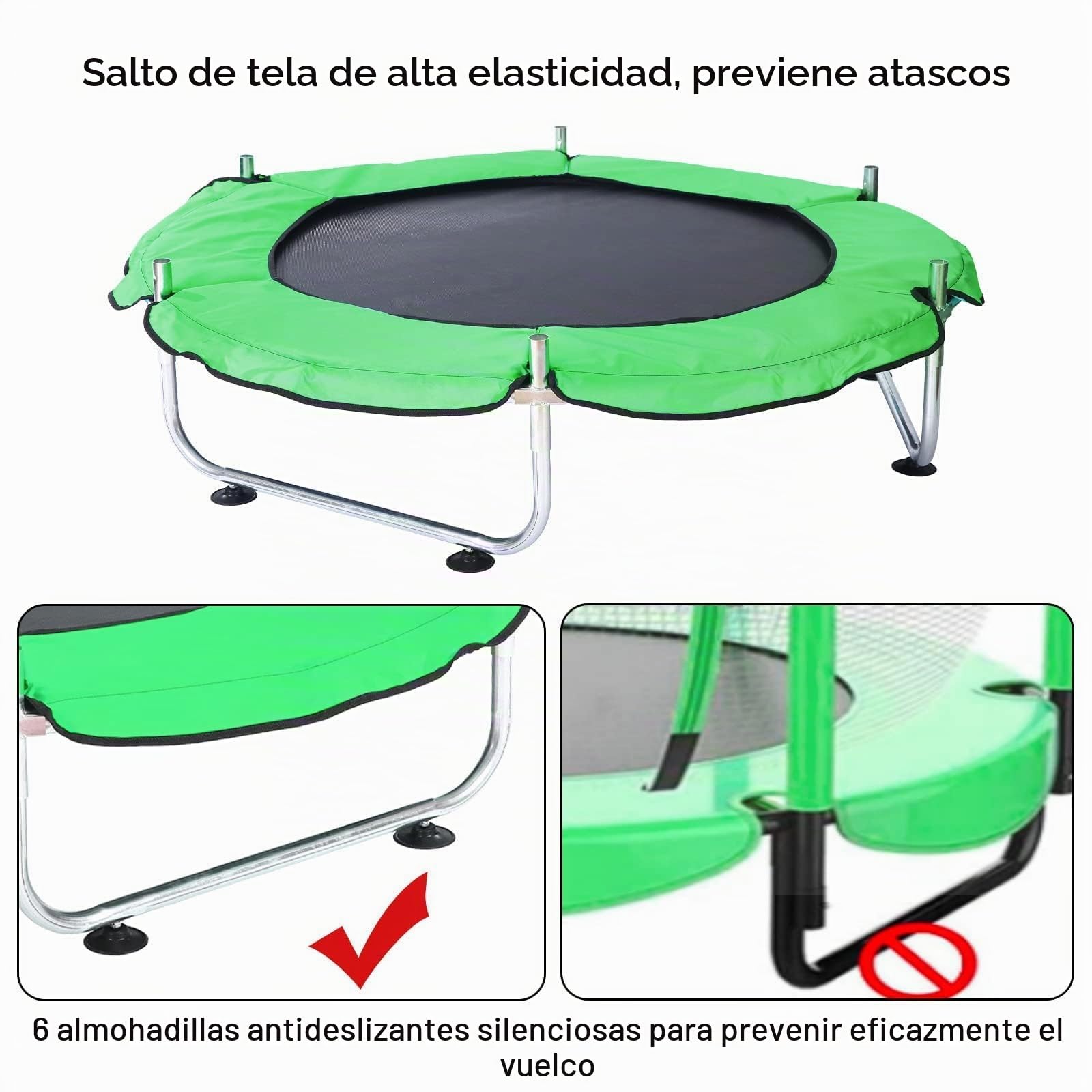 Trampolín para niños, cama elástica ajustable para bebés con aro de baloncesto, 440 libras, para interiores y exteriores con recinto (verde)