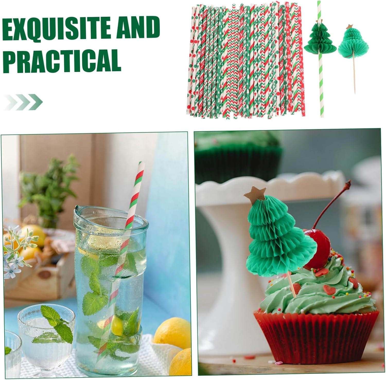 Mobestech 1set Christmas Tree Cocktail Picks Set Holiday Drink Straws Appetizer Toothpicks for Festive Celebrations for Cakes Drinks and