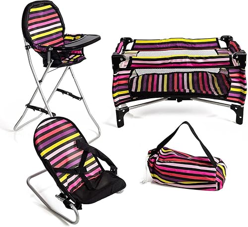 Miniatura 6 de Mommy & Me estuche de juego muñeca 3 en 1, paquete de juego de 1 muñeca de N Play. 2 mecedoras para muñecas 3 sillas altas para muñeca, entra una