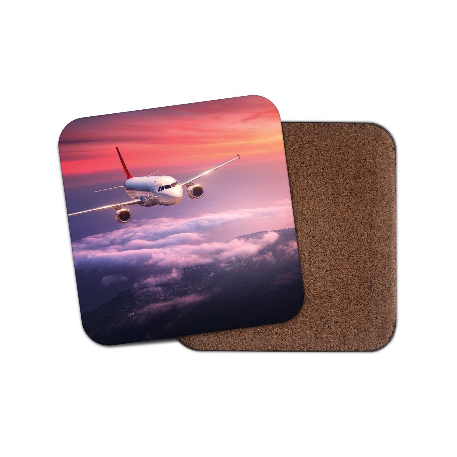 Destinationvinyl Multicolor 1 X Flying Plane Cork Backed Drinks Coaster - Airplane Aeroplane #8304