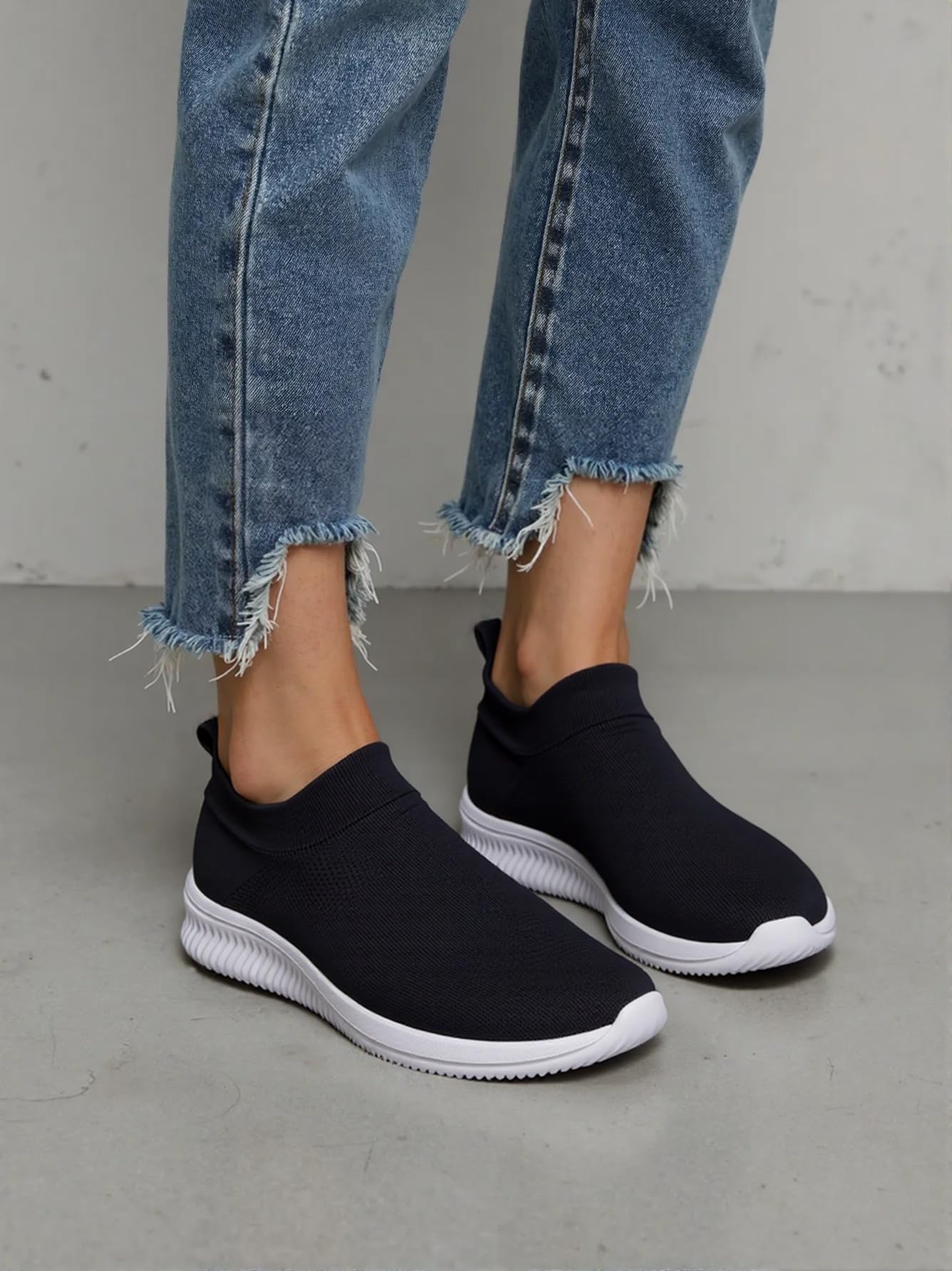 vibdiv Zapatos Planos Caminar Mujer Zapatillas Casual Zapatos Diarios sin Cordones Ligeros Cómodos Negro Blanco 38