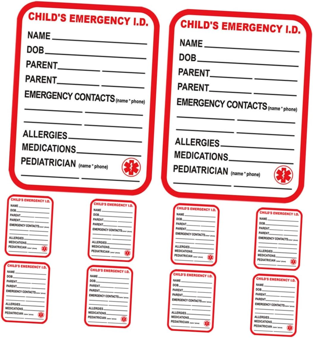 TEHAUX 10pcs Emergency Car Seat Tags Information Labels Qr Code Sticker Nursing Home Clothing School Trips Safe Travel