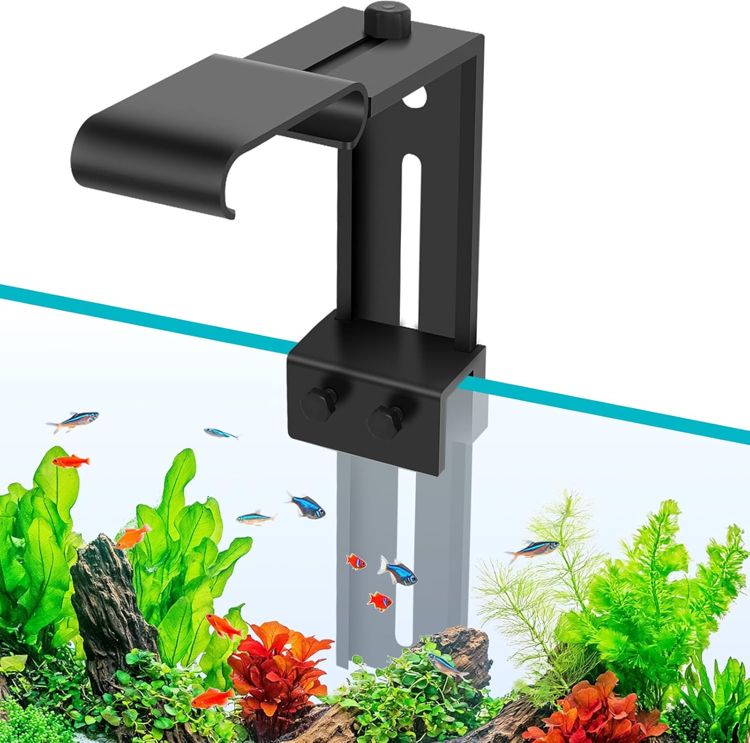 Hygger Aquarium Light Clip Holder mounted on an aquarium with fish and plants.
