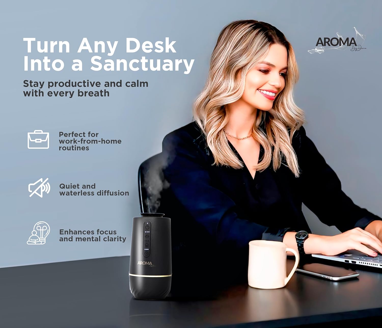 AD MINI Plus Waterless Essential Oil Diffuser with 10ml – USB-C Rechargeable Mini Scent Nebulizer – 3 Mist Levels & Timers – Battery Operated for Car, Home, Office (E11EVEN)