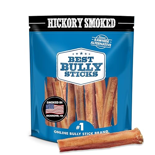 Best Bully Sticks Hickory Smoked Thick 6 Inch Bully Sticks - 10 Count (Pack of 1) - Natural, Grain and Odor-Free, Smoky Aroma, No Additives, Grass-Fed - 10 Count (Pack of 1)