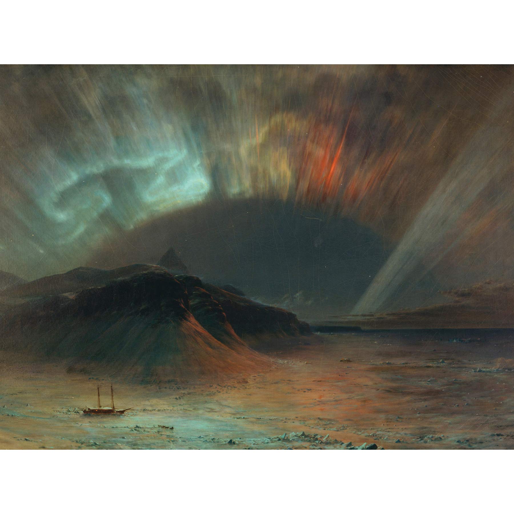 Church Aurora Borealis Northern Lights Landscape Painting Premium Wall Art Canvas Print 18X24 Inch