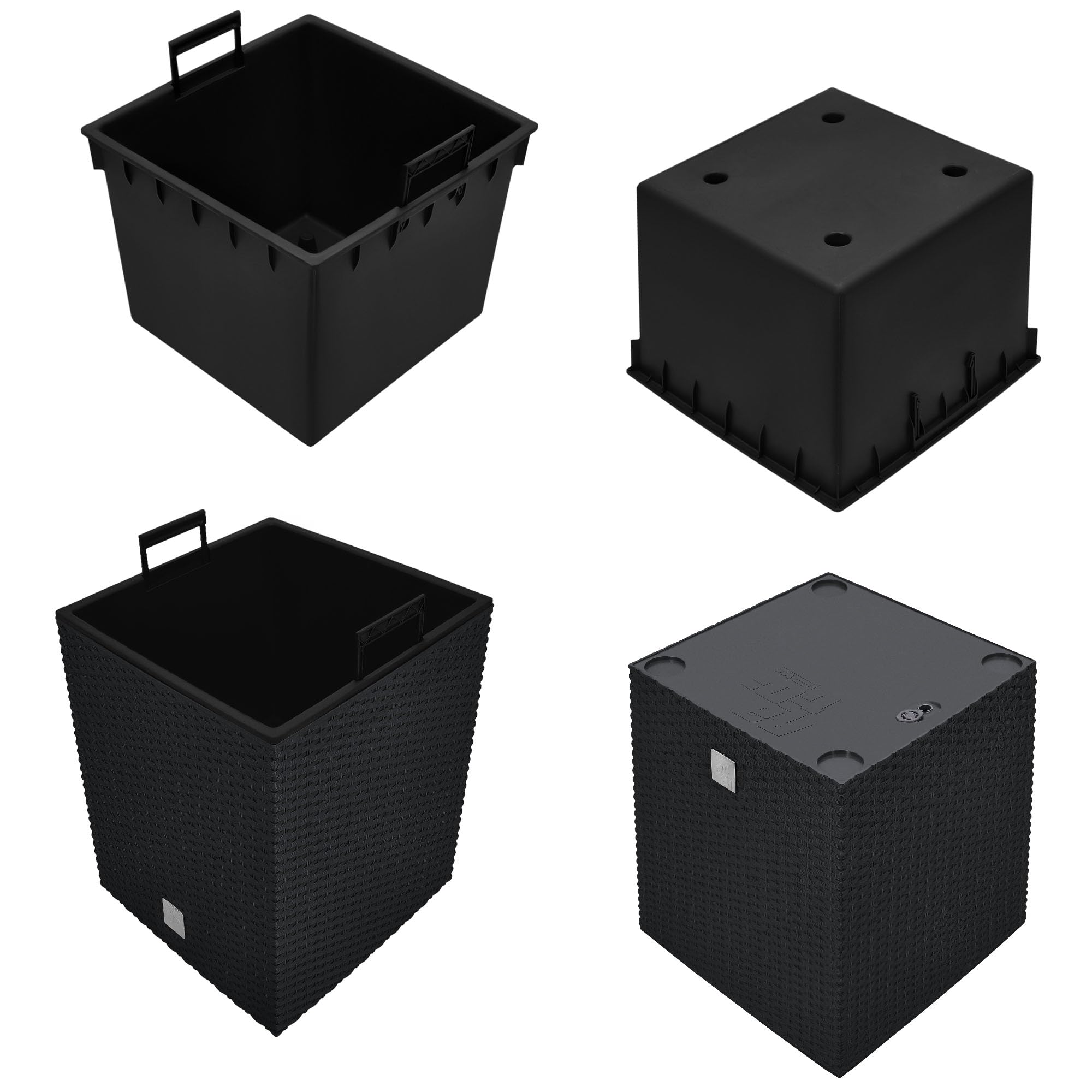 KOTARBAU® 2er Set Blumentöpfe 64 L Höhe: 40 cm Anthrazit Pflanzentopf aus Kunststoff Übertopf mit Innentopf Blumentopf Set wie Rattan Pflanzentopf Innen Außen