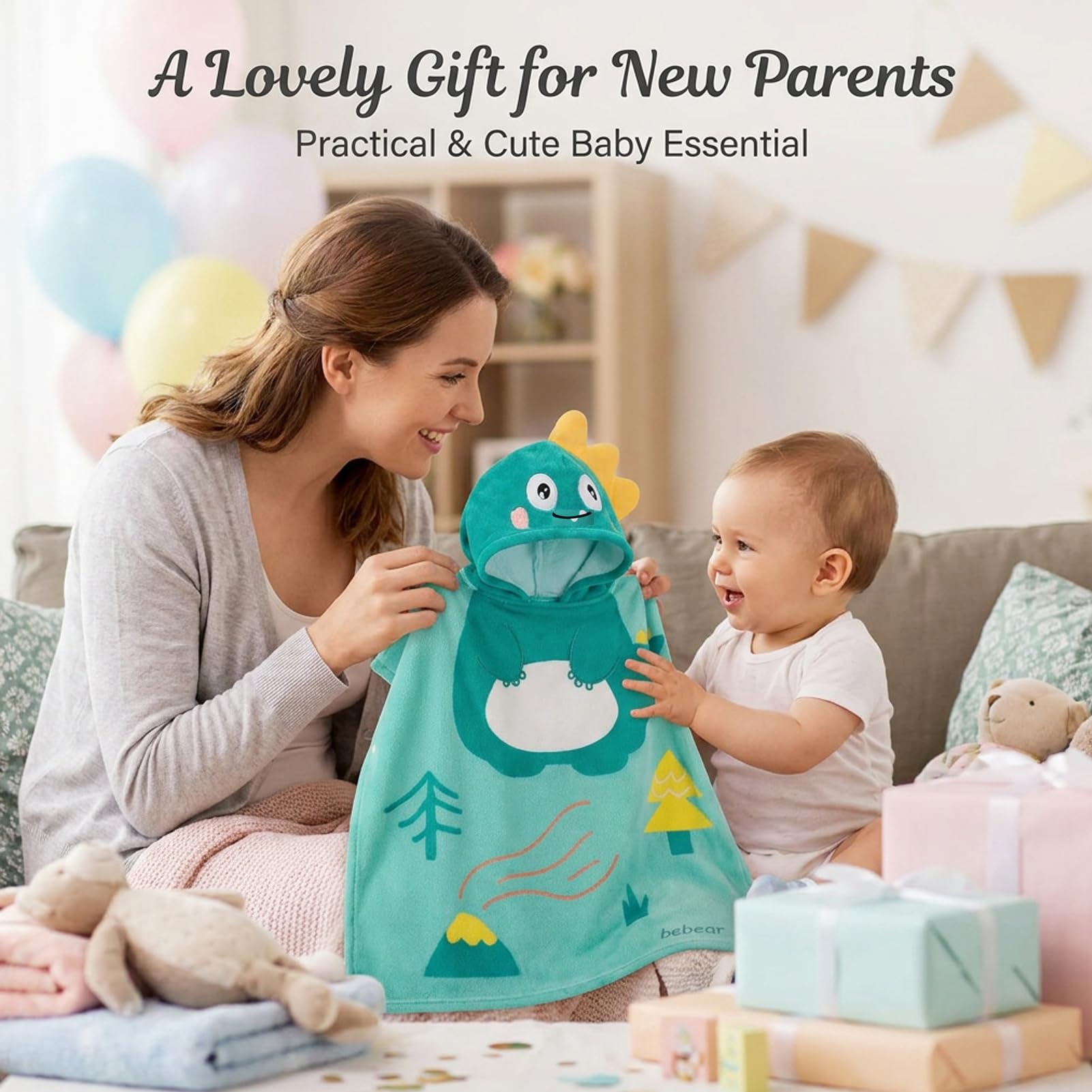 Bebamour Toallas con Capucha para bebés Toalla con Capucha con Capucha para niños Niñas Toalla con Capucha Absorbente para niños pequeños de 25 x 23 Pulgadas, 0-6 años, Dinosaurio Verde