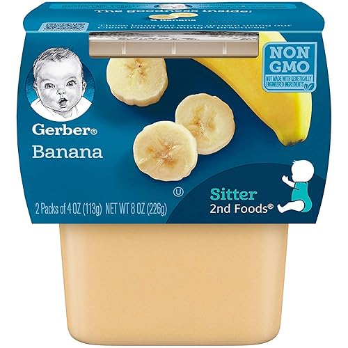 Gerber 2nd Food - Puré de plátano para bebés, natural y sin OMG, 4 onzas, paquete de 2 unidades (paquete de 8)