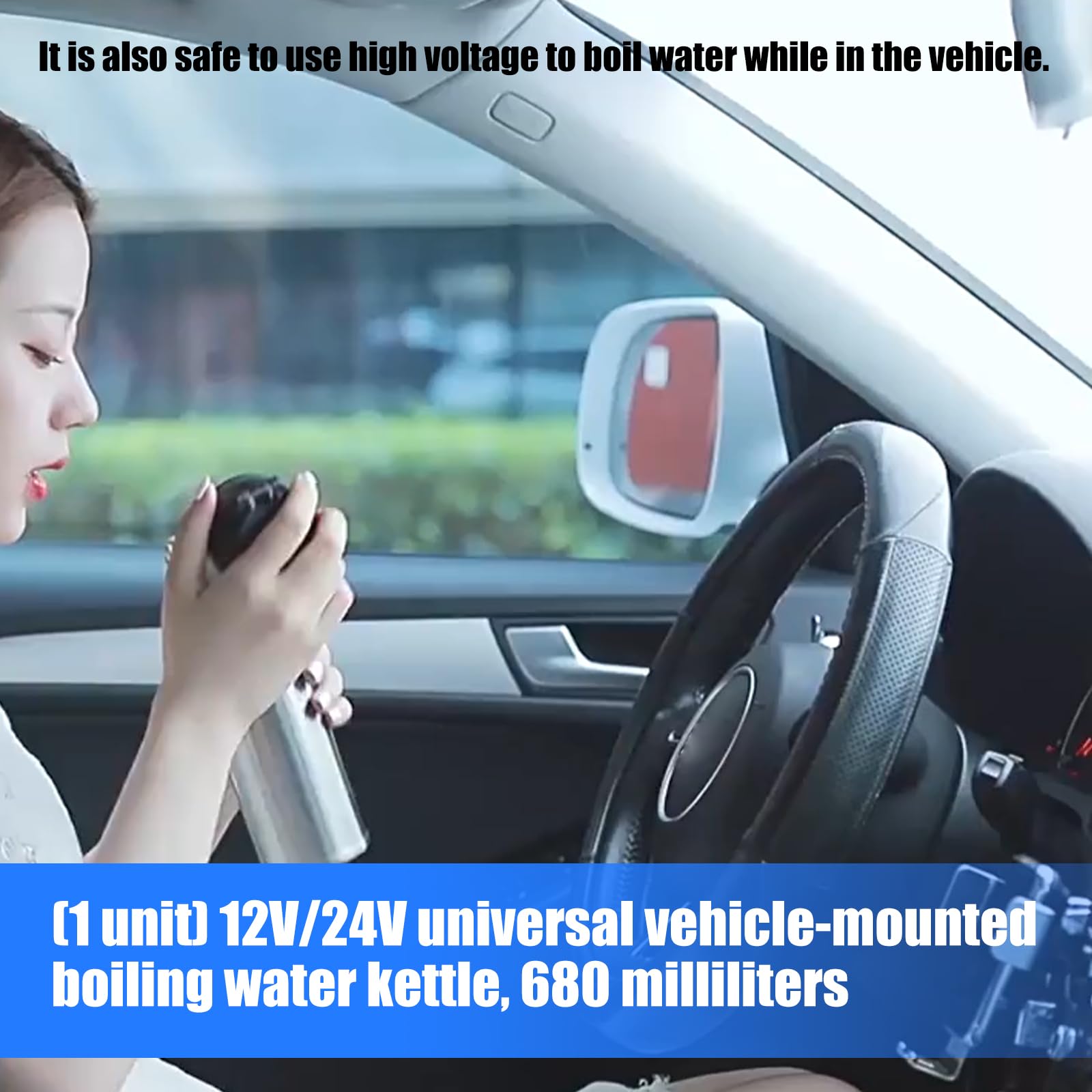 Hervidor eléctrico universal de 12 V 24 V para coche, 680 ml, agua hirviendo rápida para viajes al aire libre, preparación de bebidas calientes