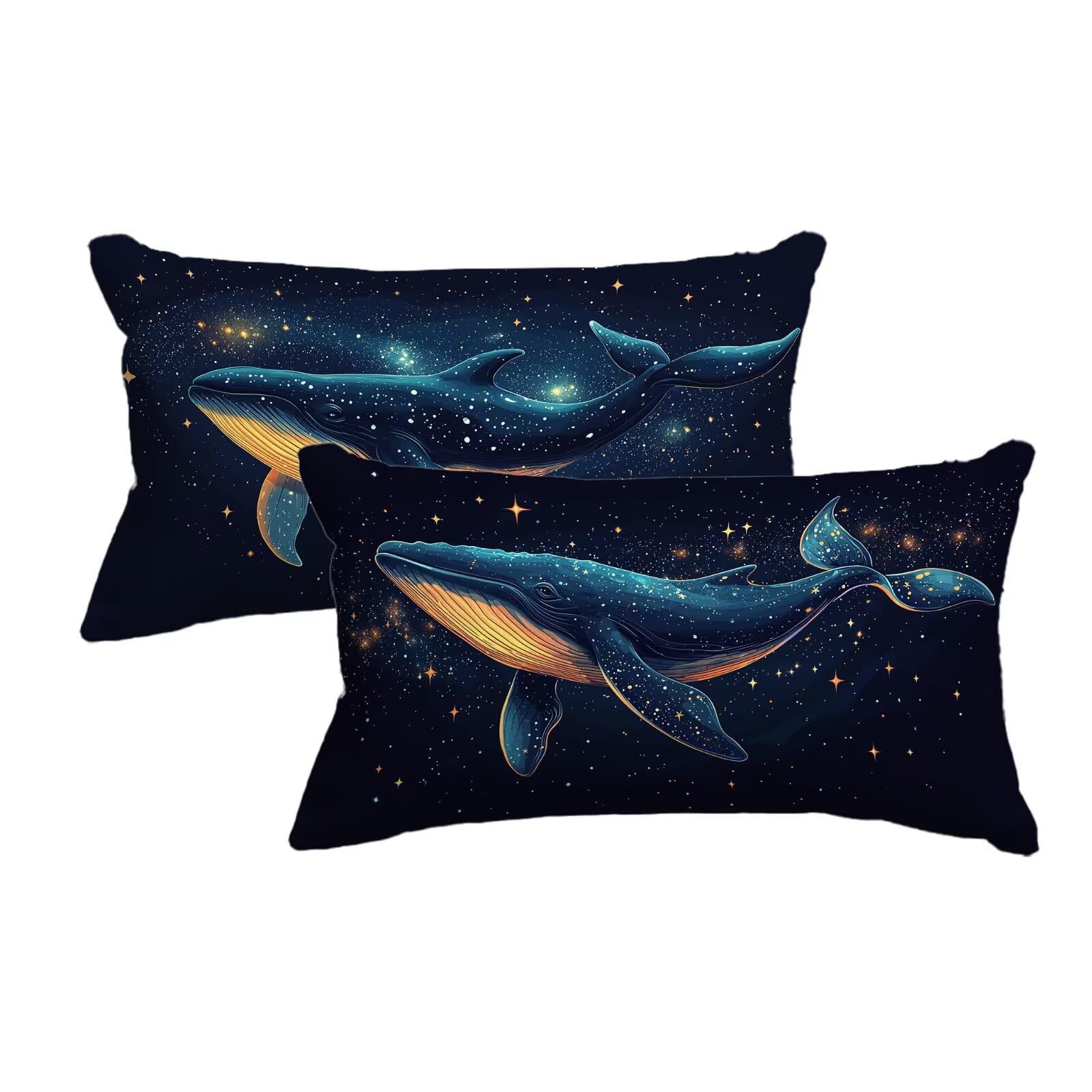 Housse coussin extérieur bleu 40x80 lot de 2 imperméable en lin baleine décoratif pour jardin