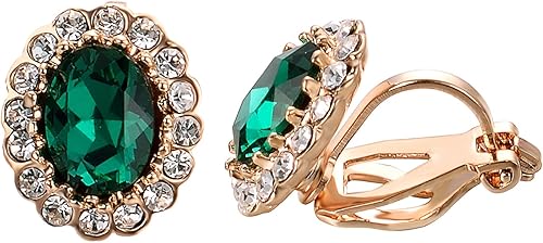 Yoursfs Austria - Aretes de clip de cristal para mujer, chapados en oro de 18 quilates, joyería de moda con halo de circonita cúbica, aretes sin